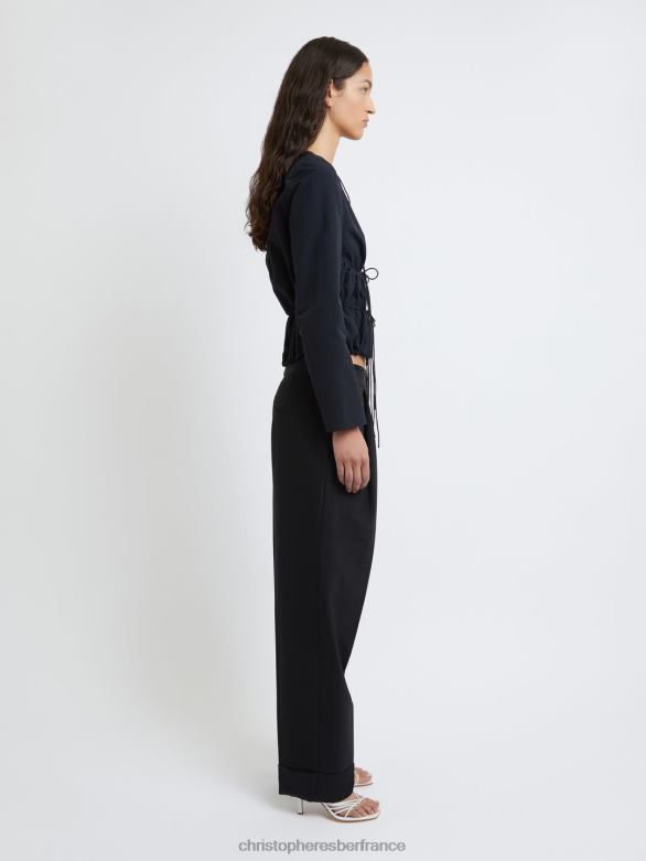 Calero, haut noué sur le devant 4680H113 noir vêtements Christopher Esber