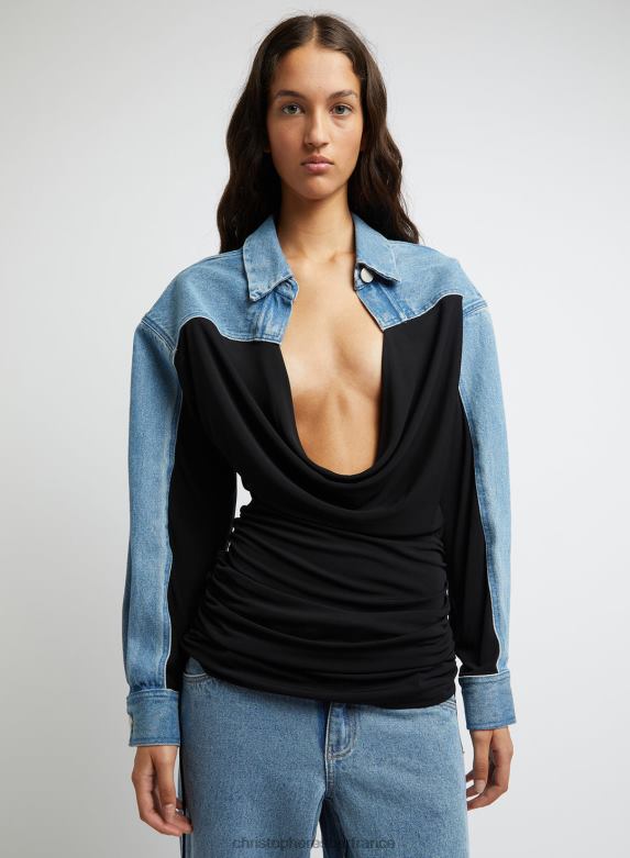 chemise à ceinture en jean déstructurée 4680H122 noir vêtements Christopher Esber