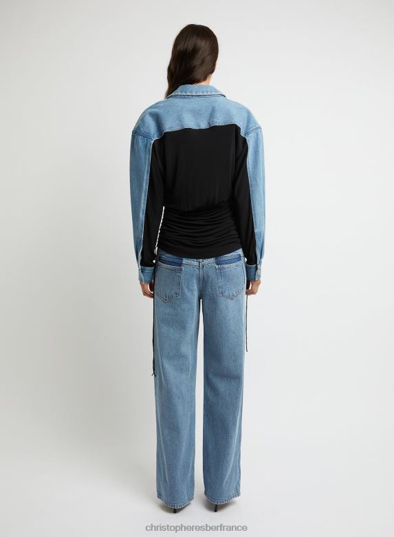 chemise à ceinture en jean déstructurée 4680H122 noir vêtements Christopher Esber