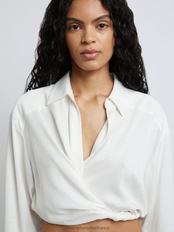 chemise courte cache-cœur 4680H117 blanc vêtements Christopher Esber