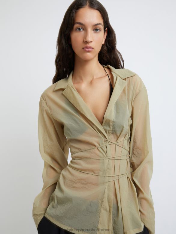 chemise transparente nouée sur le devant 4680H111 taupe vêtements Christopher Esber