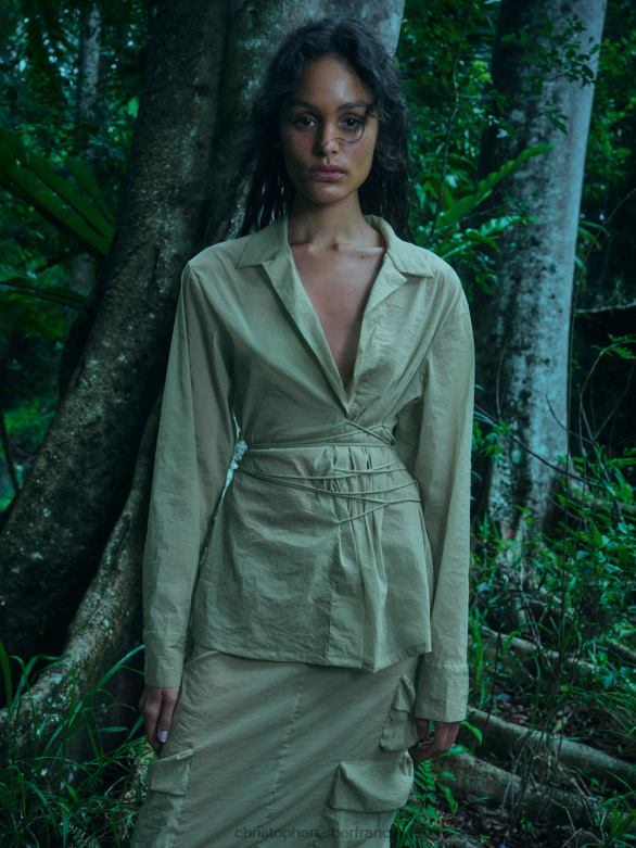 chemise transparente nouée sur le devant 4680H111 taupe vêtements Christopher Esber