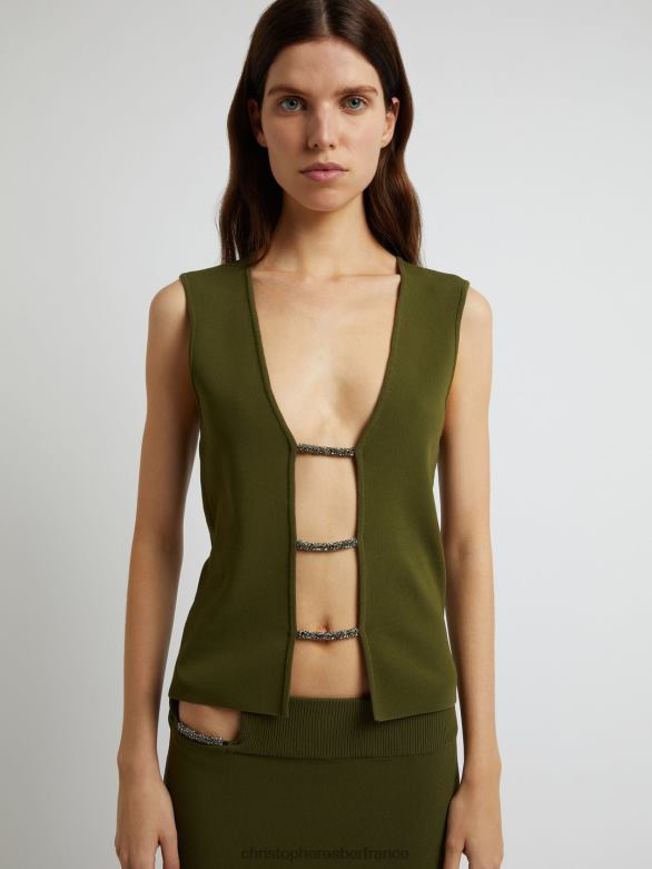 dessus en treillis cristallin 4680H98 algue vêtements Christopher Esber