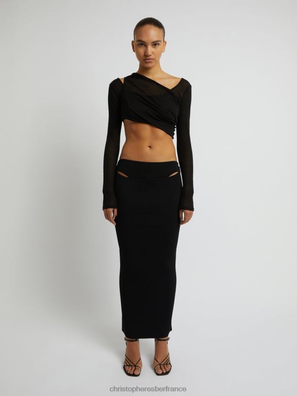 haut court à manches longues et plié 4680H124 noir vêtements Christopher Esber