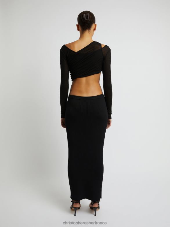 haut court à manches longues et plié 4680H124 noir vêtements Christopher Esber