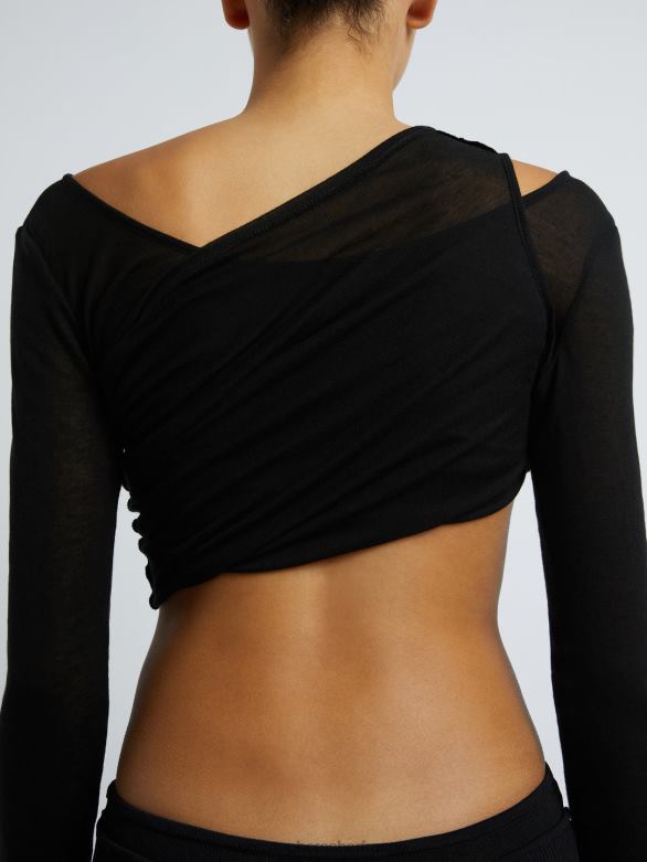 haut court à manches longues et plié 4680H124 noir vêtements Christopher Esber