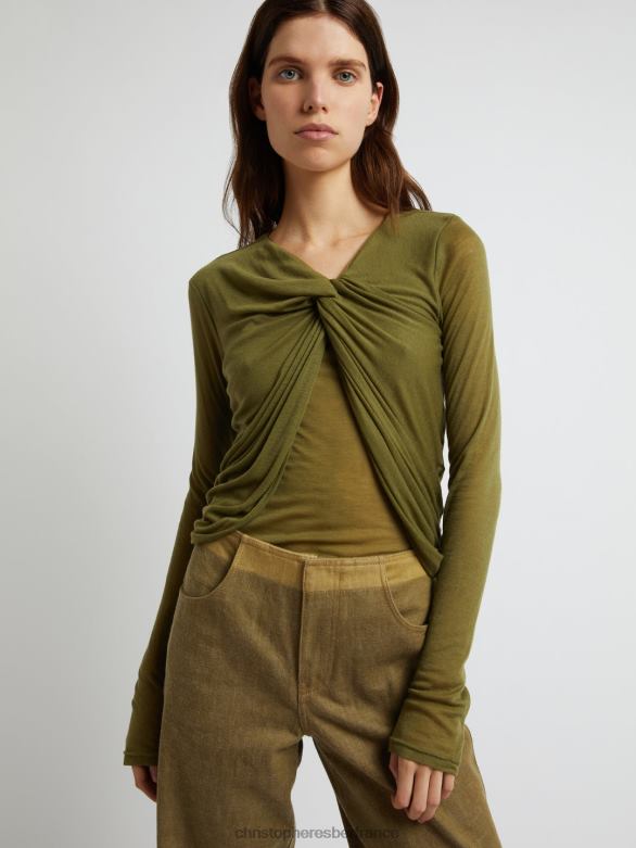 trochiatide - haut torsadé à manches longues 4680H101 kaki vêtements Christopher Esber