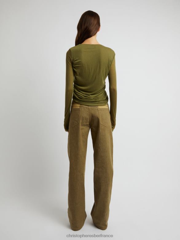 trochiatide - haut torsadé à manches longues 4680H101 kaki vêtements Christopher Esber