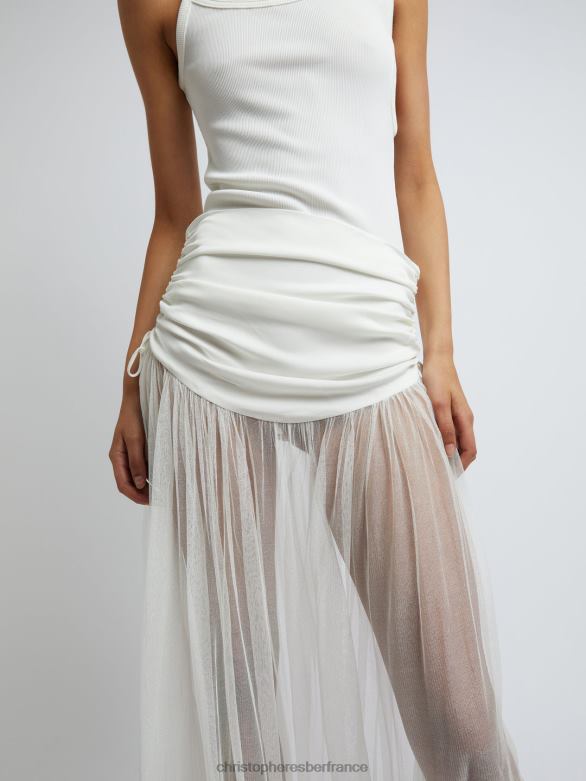 jupe en tulle froncée 4680H151 blanc vêtements Christopher Esber