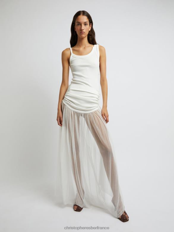 jupe en tulle froncée 4680H151 blanc vêtements Christopher Esber
