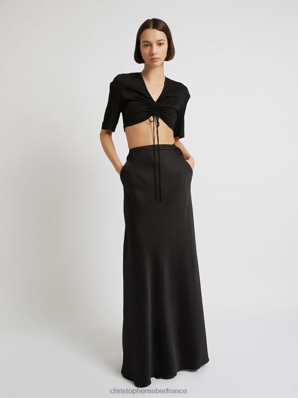 jupe longue en biais avec poche sur le devant 4680H159 noir vêtements Christopher Esber