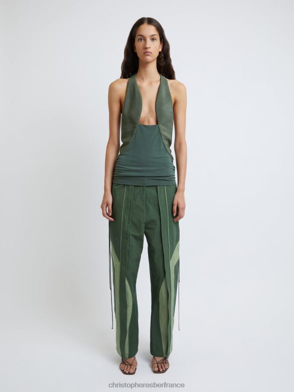 pantalon cocosolo bicolore 4680H130 bouteille verte vêtements Christopher Esber