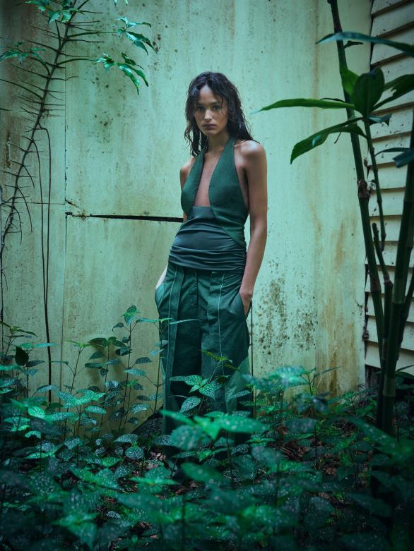 pantalon cocosolo bicolore 4680H130 bouteille verte vêtements Christopher Esber