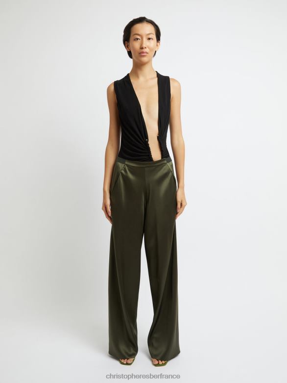 pantalon en biais de soie 4680H128 algue vêtements Christopher Esber