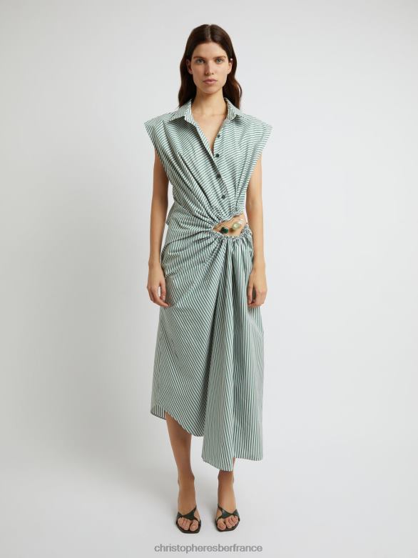 El Condesito - Robe chemise à rayures et boucle Folia 4680H15 monstera/rayure vêtements Christopher Esber