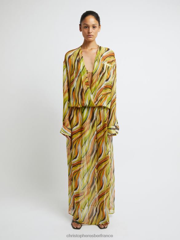 robe-chemise en soie folia Falls 4680H8 psych/folia/imprimé vêtements Christopher Esber