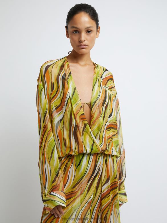 robe-chemise en soie folia Falls 4680H8 psych/folia/imprimé vêtements Christopher Esber