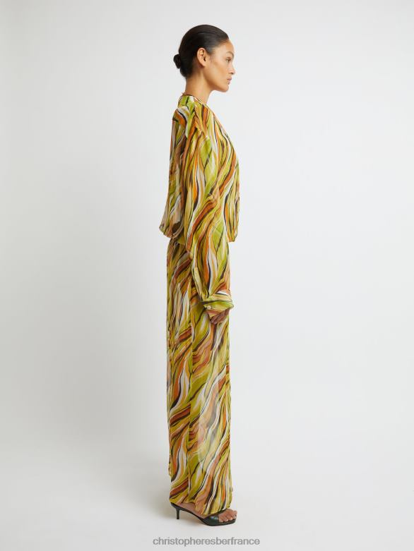 robe-chemise en soie folia Falls 4680H8 psych/folia/imprimé vêtements Christopher Esber