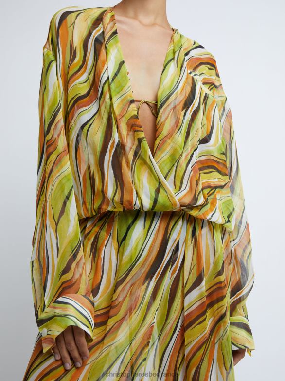 robe-chemise en soie folia Falls 4680H8 psych/folia/imprimé vêtements Christopher Esber