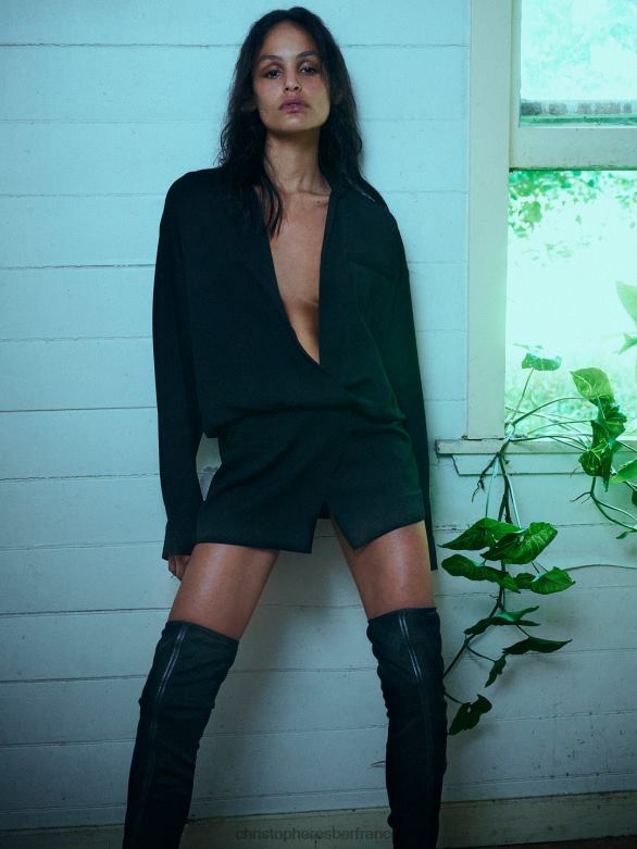 robe chemise micro aulenti 4680H43 noir vêtements Christopher Esber