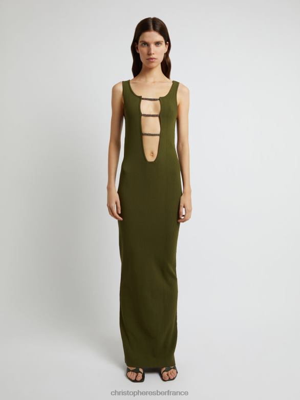 robe débardeur à treillis cristallin 4680H36 algue vêtements Christopher Esber