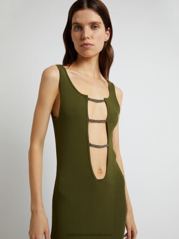 robe débardeur à treillis cristallin 4680H36 algue vêtements Christopher Esber