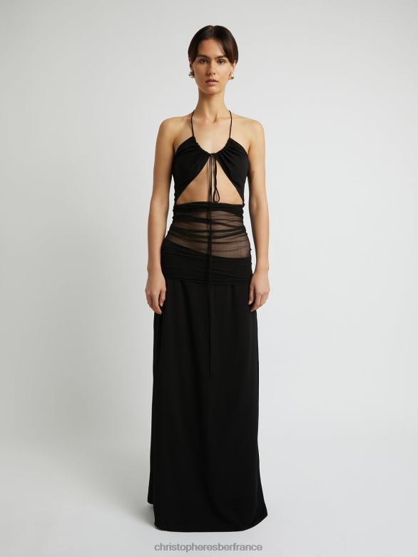 robe dos nu à empiècement en tulle 4680H61 noir vêtements Christopher Esber