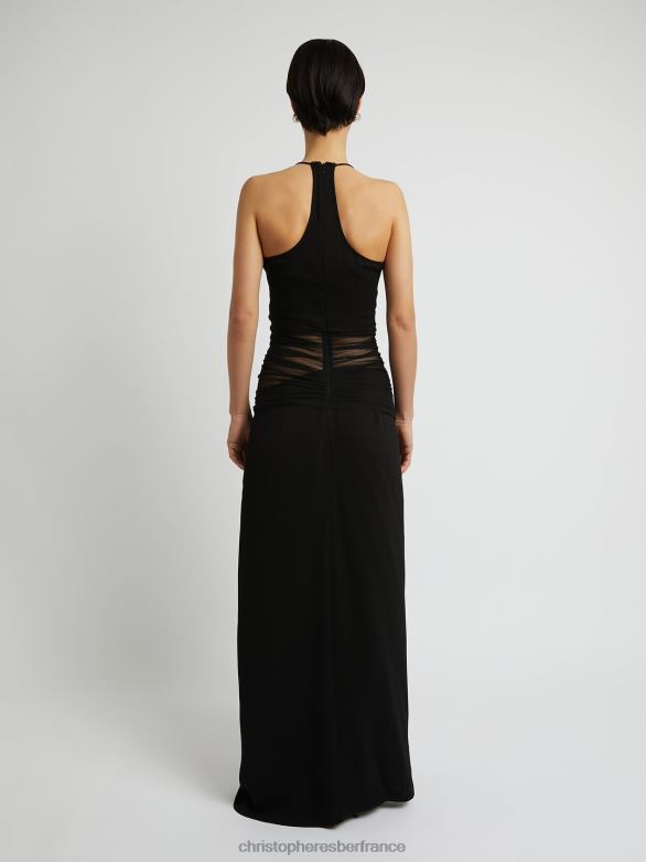 robe dos nu à empiècement en tulle 4680H61 noir vêtements Christopher Esber