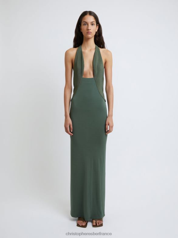 robe dos nu inclinée sur mesure 4680H39 bouteille verte vêtements Christopher Esber