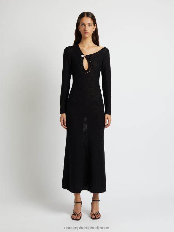 robe en maille pointelle à manches longues 4680H56 noir vêtements Christopher Esber