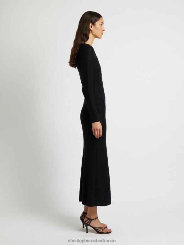 robe en maille pointelle à manches longues 4680H56 noir vêtements Christopher Esber