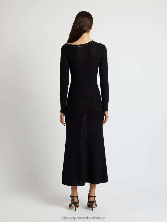 robe en maille pointelle à manches longues 4680H56 noir vêtements Christopher Esber