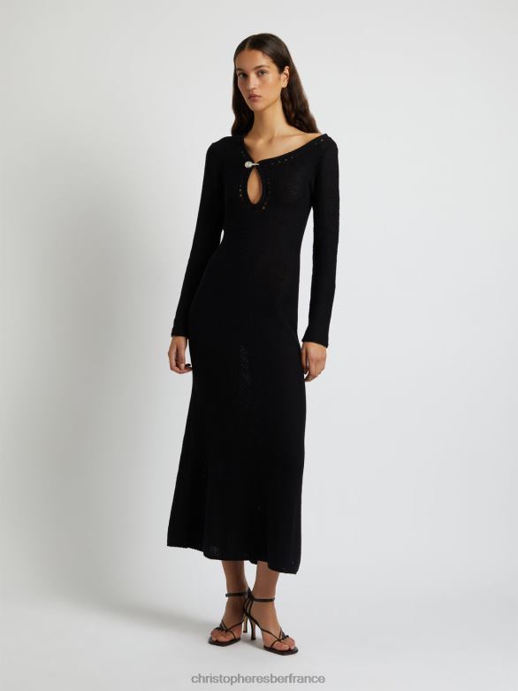 robe en maille pointelle à manches longues 4680H56 noir vêtements Christopher Esber