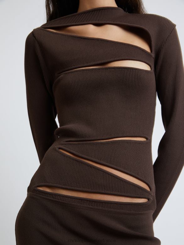 robe à manches longues en maille fendue 4680H44 acajou vêtements Christopher Esber