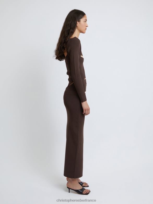 robe à manches longues en maille fendue 4680H44 acajou vêtements Christopher Esber