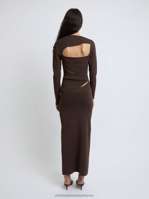 robe à manches longues en maille fendue 4680H44 acajou vêtements Christopher Esber