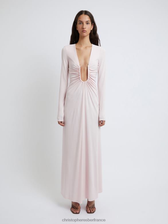 robe à manches longues et à palmiers arqués 4680H41 crayeux/rose vêtements Christopher Esber