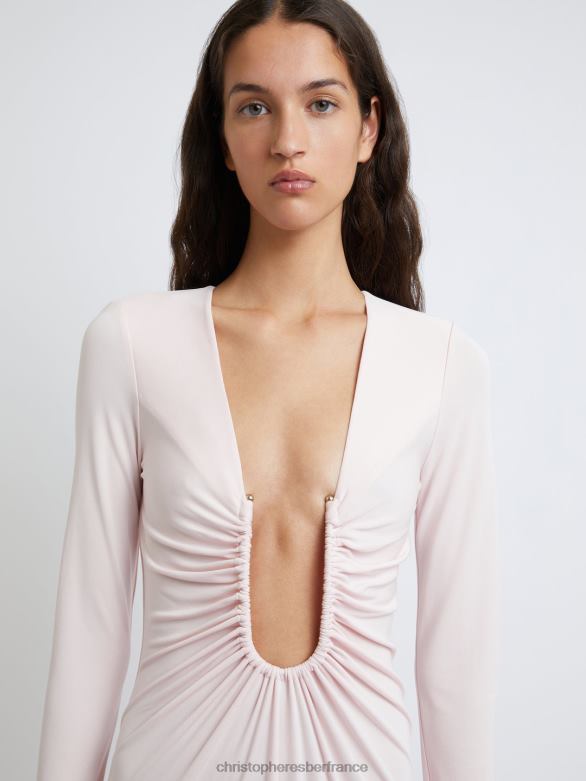 robe à manches longues et à palmiers arqués 4680H41 crayeux/rose vêtements Christopher Esber