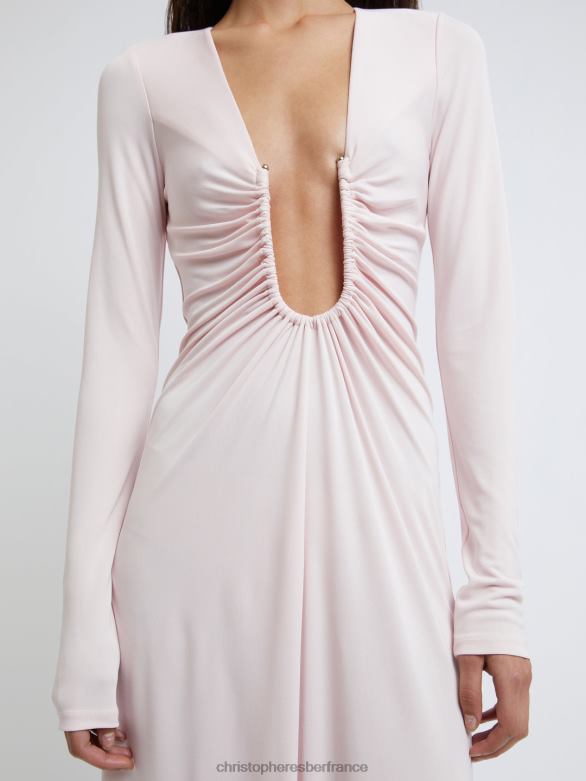 robe à manches longues et à palmiers arqués 4680H41 crayeux/rose vêtements Christopher Esber