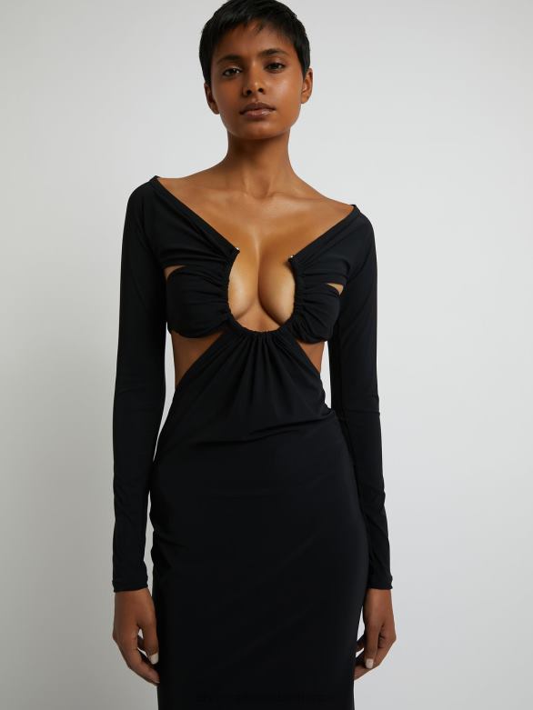 robe à manches longues froncée à griffes odessa 4680H55 noir vêtements Christopher Esber