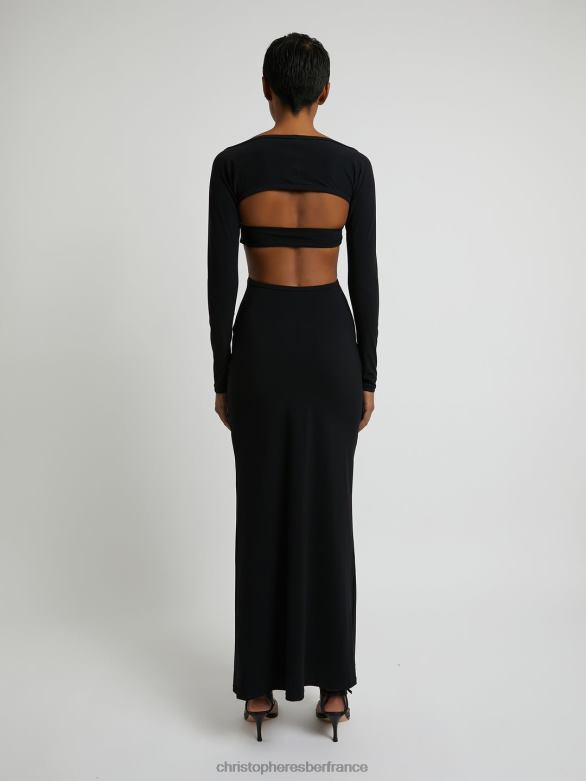 robe à manches longues froncée à griffes odessa 4680H55 noir vêtements Christopher Esber