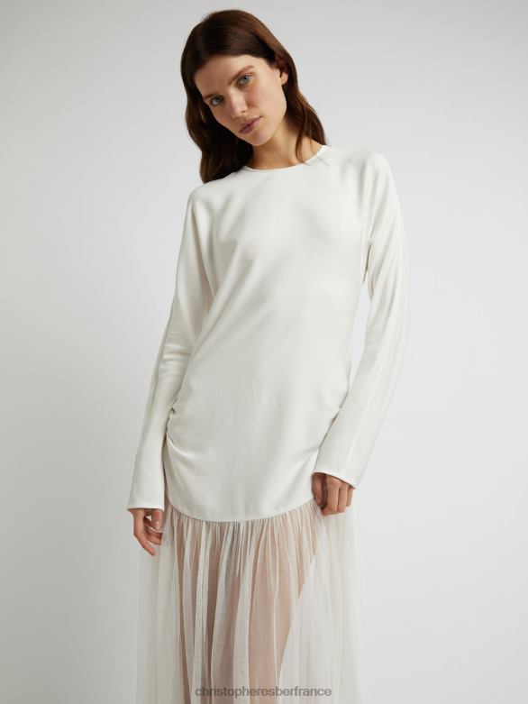 semblance - robe à manches longues en tulle froncé 4680H19 blanc vêtements Christopher Esber