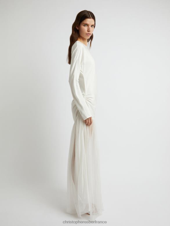 semblance - robe à manches longues en tulle froncé 4680H19 blanc vêtements Christopher Esber