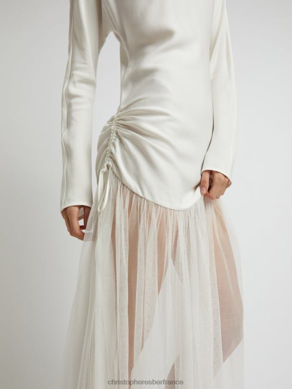 semblance - robe à manches longues en tulle froncé 4680H19 blanc vêtements Christopher Esber