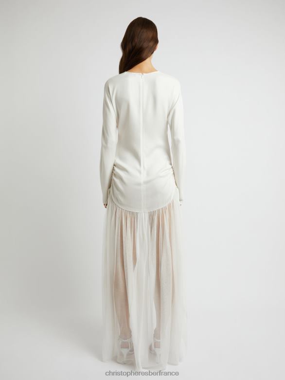 semblance - robe à manches longues en tulle froncé 4680H19 blanc vêtements Christopher Esber