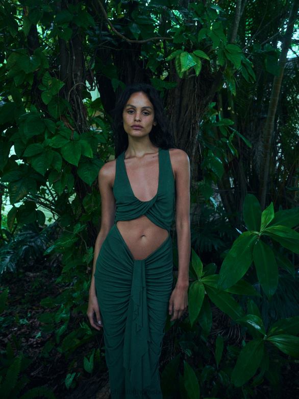 vivenda robe drapée sur le devant 4680H38 bouteille verte vêtements Christopher Esber