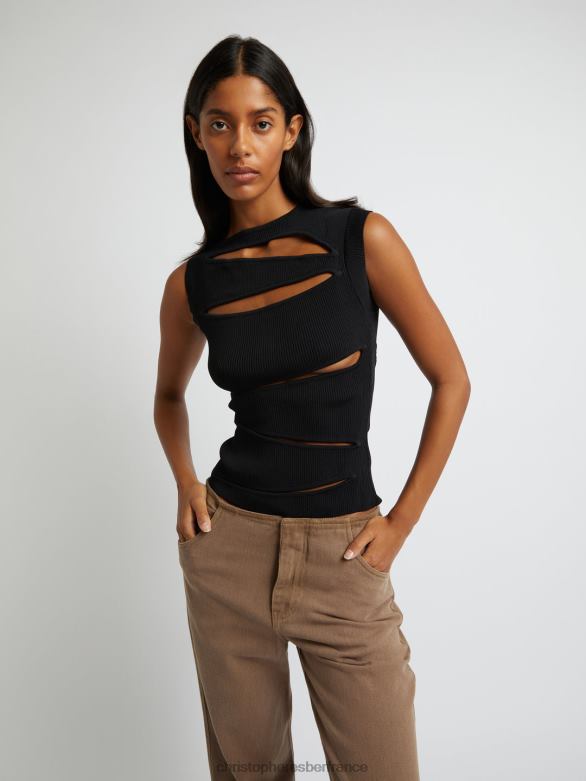 haut en maille fendu 4680H79 noir vêtements Christopher Esber