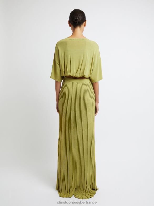 jupe plissée Lucette 4680H75 dypsis/vert vêtements Christopher Esber