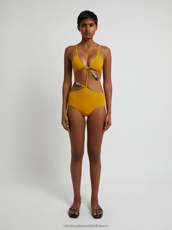 bandeau croisé quartz une pièce 4680H193 moutarde vêtements Christopher Esber