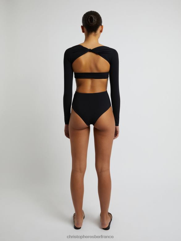 une pièce à manches longues froncée à dents d'odessa 4680H191 noir vêtements Christopher Esber